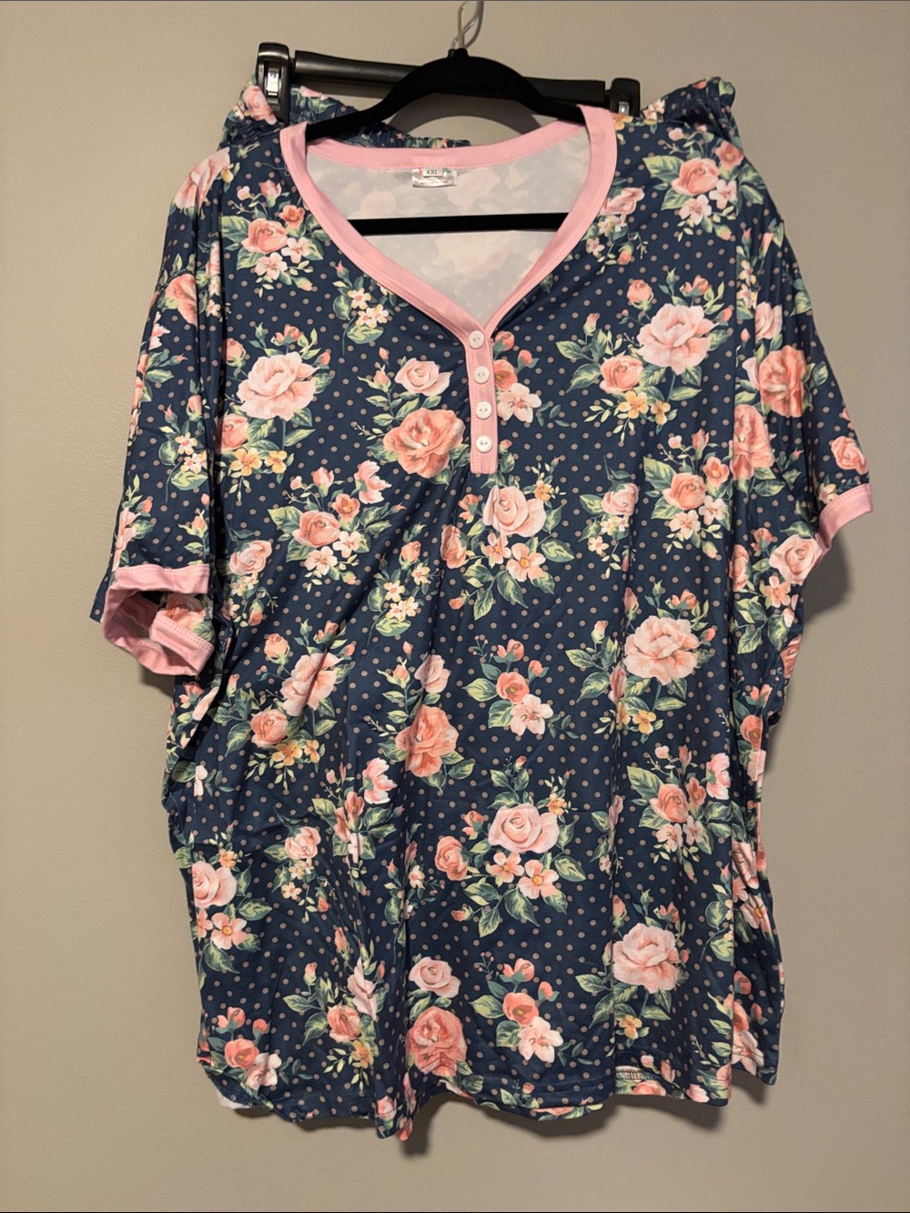 Floral Navy and Pink Short-Sleeve Pajama Top and Shorts Set